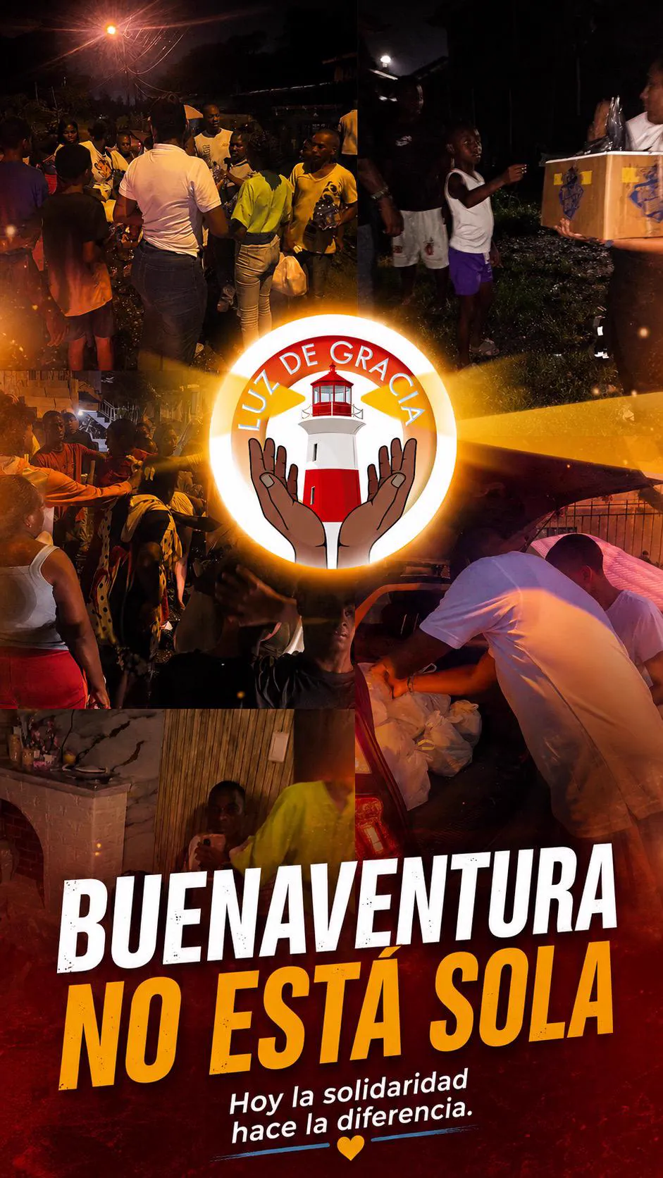 Pieza gráfica de la campaña de la Corporación Luz de Gracia con el lema Buenaventura no está sola: hoy la solidaridad hace la diferencia